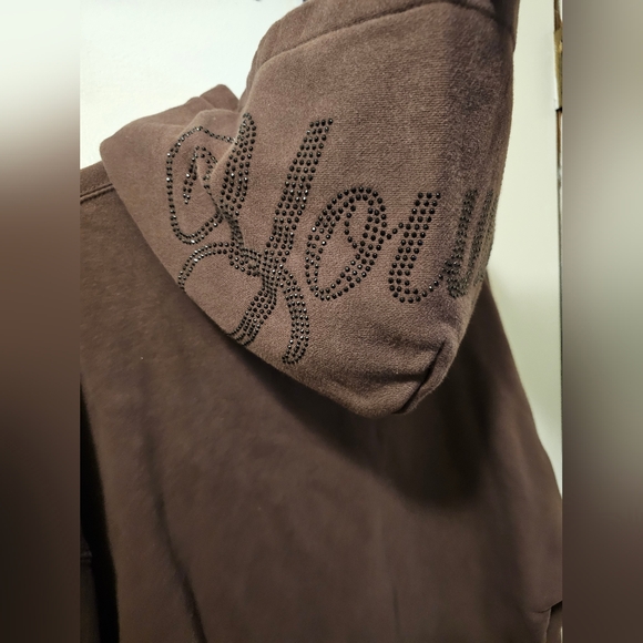 YOUNGLA Brown Embroidered Logo Bling Hoodie Pullover Men's Size M - Picture 6 of 9